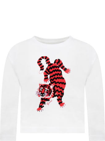 Sonia Rykiel White T-shirt For Girl With Tiger