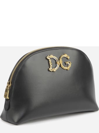 Dolce & Gabbana Necessaire Made Of Calfskin With Baroque Dg Logo