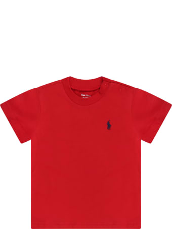 Ralph Lauren Red T-shirt For Baby Boy With Blue Iconic Pony Logo