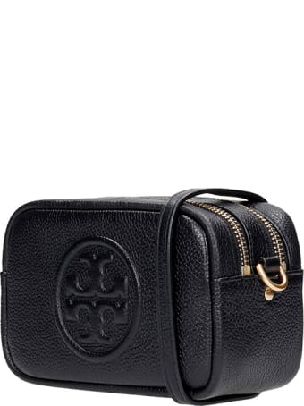 Tory Burch Perry Bombe Clutch In Black Leather