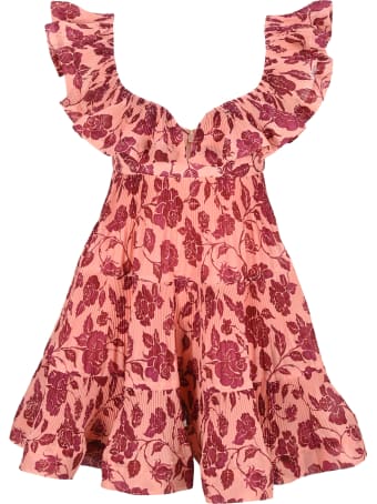 Zimmermann The Lovestruck Pleated Mini In Guava/burgundy Rose