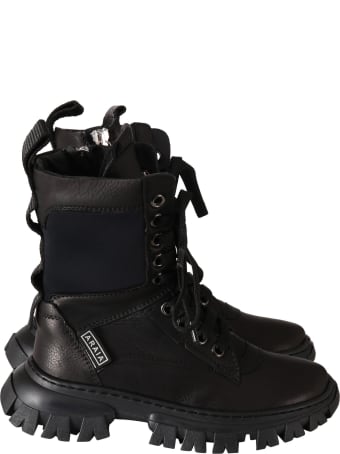 Cinzia Araia Black Boots For Kids With Logo