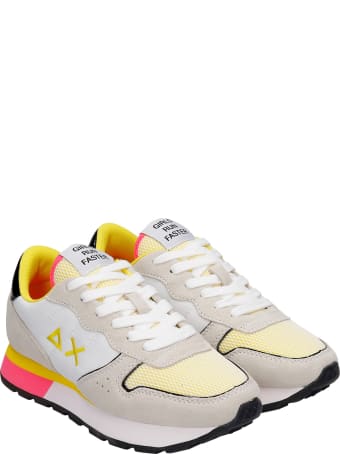 Sun 68 Ally Sporty Sneakers In White Suede And Fabric