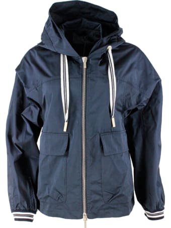 Lorena Antoniazzi Nylon Jacket With Hood, Pockets And Zip Closure