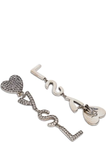 Saint Laurent Heart Earrings In Brass And Crystals
