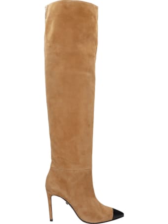 Grey Mer High Heels Boots In Leather Color Suede