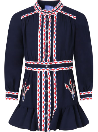 Stella Jean Blue Dress For Girl With Arrows