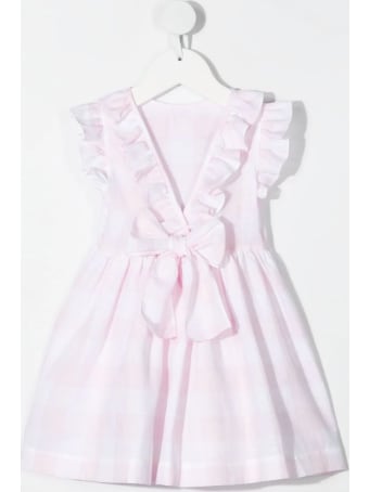 Il Gufo Pink And White Checked Damier Linen Dress