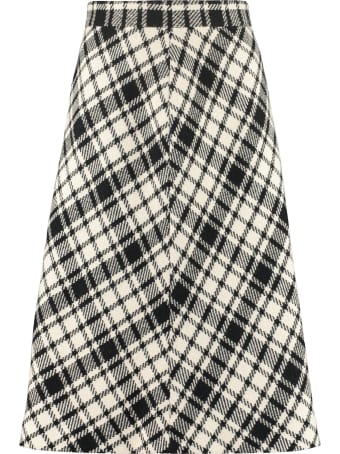 Miu Miu Check Motif Virgin Wool Skirt