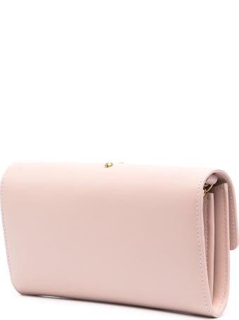 Pinko Love Crossbody Wallet In Pink Leather