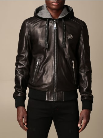 Philipp Plein Jacket Philipp Plein Leather Bomber Jacket With Detachable Hood