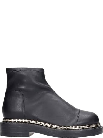 Grey Mer Combat Boots In Black Leather