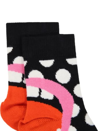 Happy Socks Black Socks For Kids With Polka-dots