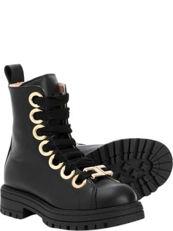 Elisabetta Franchi La Mia Bambina Black Boots With Gold Details Elisabetta Franche La Mia Bambina
