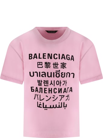 Balenciaga Pink T-shirt For Kids With Logos