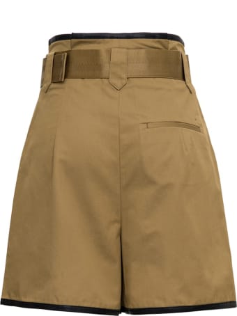 self-portrait Sand-colored Cotton Shorts With Contrasting Profiles