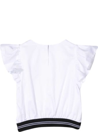 MSGM White Blouse With Black Logoed Band
