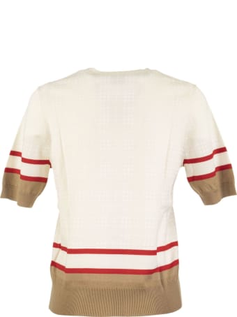 Burberry Mckenna Short-sleeve Archive Scarf Detail Merino Wool Top