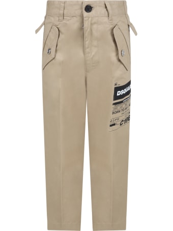 Dsquared2 Beige Trouser For Boy With Logo