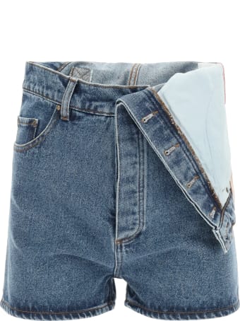 Y/Project Denim Shorts With Asymmetrical Waist