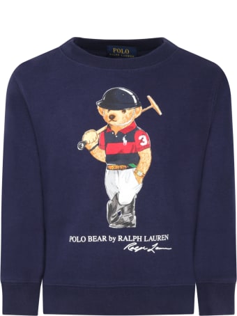 Ralph Lauren Blue Sweatshirt For Kids With Iconic Bear
