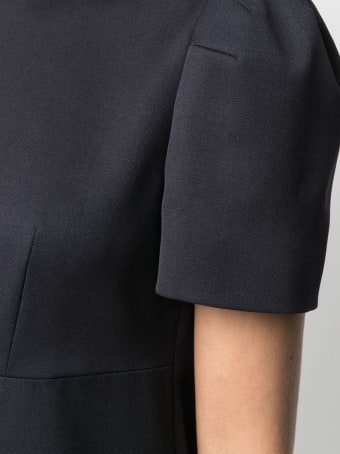 Alexander McQueen Blue Wool Dress With Short Puff Sleeves