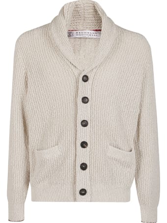 Brunello Cucinelli Beige Cotton-lilen Blend Cardigan