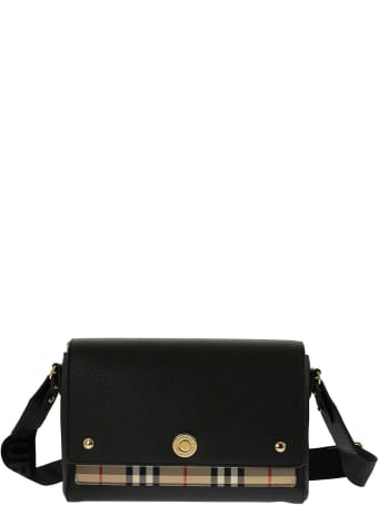 Burberry Leather And Vintage Check Note Crossbody Bag Black
