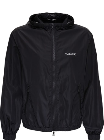 Valentino Windbreaker In Black Nylon With Logo