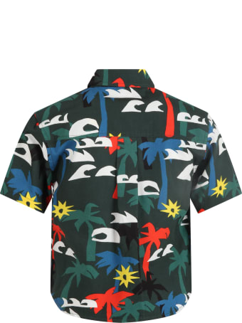 Stella McCartney Kids Green Shirt For Boy With Palms