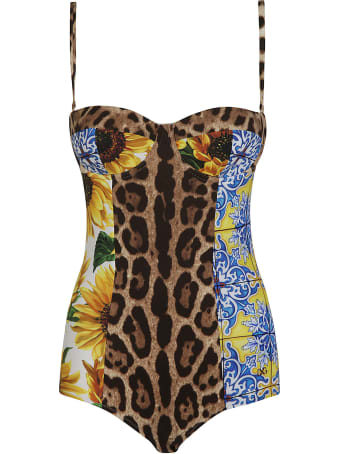 Dolce & Gabbana Slim Fit Animal & Floral Print Swimsuit