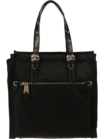 Moschino Perforated Top Handle Logo Plaque Tote