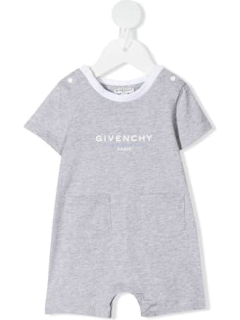 Givenchy Newborn Melange Grey Short Sleeve Romper With Logo And Pockets