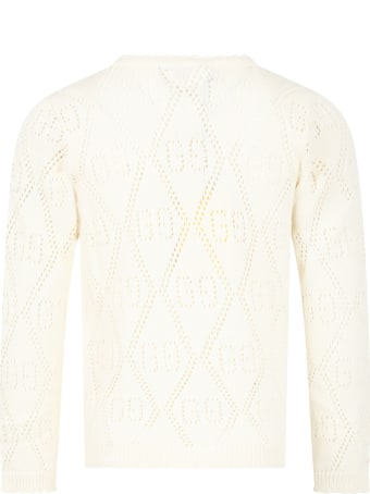 Gucci Ivory Cardigan For Girl With Double Gg