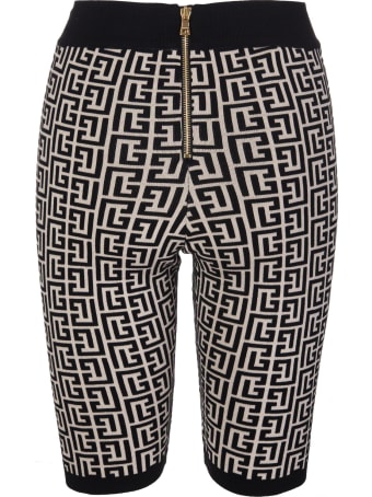 Balmain Woman Bicolor Shorts In Jacquard Knit With Monogram