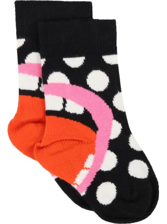 Happy Socks Black Socks For Kids With Polka-dots