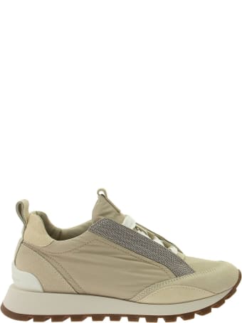 Brunello Cucinelli Taffeta And Suede Runners With Precious Bands