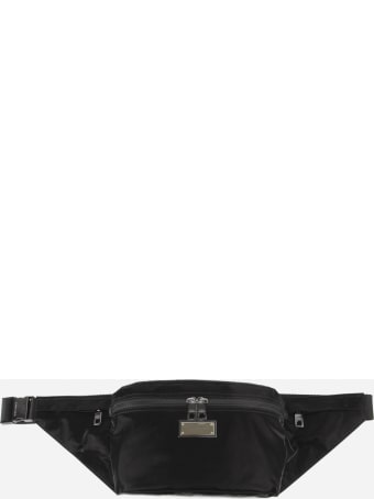 Dolce & Gabbana Black Nylon Pouch With Logo Plate