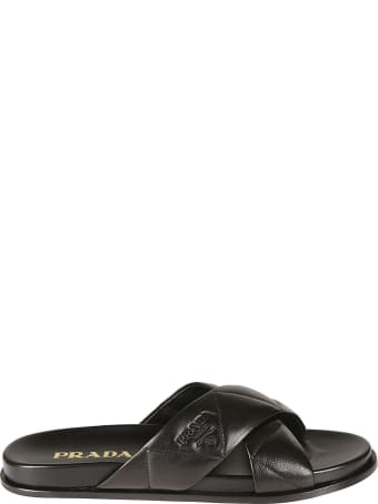 Prada Logo Stamp Quilted Sliders