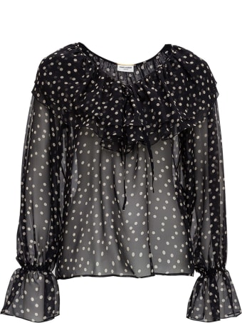 Saint Laurent Polka Dot Silk Shirt With Ruffle Detail