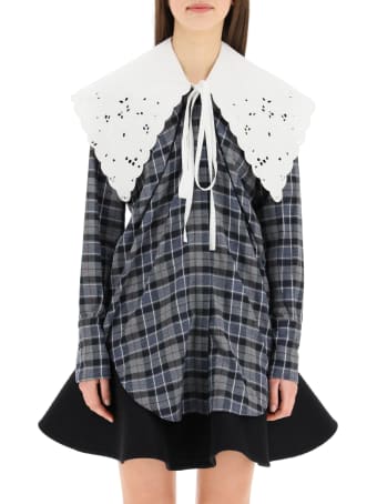 Patou Tartan Shirt With Embroidered Poplin Collar
