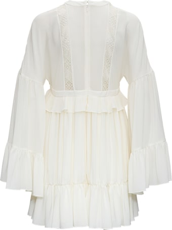Saint Laurent Embroidered Silk Dress With Ruffles Detail
