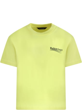 Balenciaga Neon Yellow T-shirt For Kids With Logo