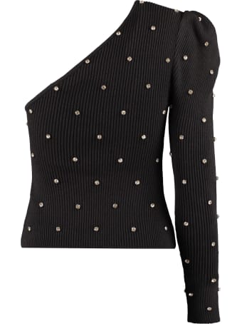 self-portrait Embellished Knit One-shoulder Top