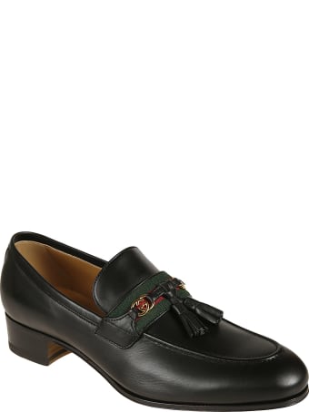 Gucci Tassel Applique Web Striped Loafers