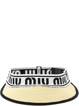Miu Miu Raffia Visor With Logo