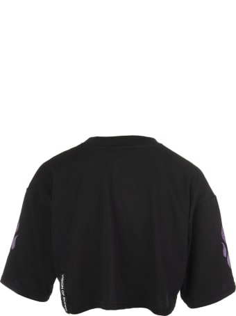 Vision of Super Black Cropped Woman T-shirt With Glitter Purple Flame