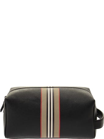 Burberry Washbag - Logo And Icon Stripe Print Leather Travel Pouch