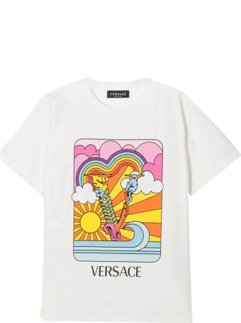 Young Versace White T-shirt With Multicolor Print