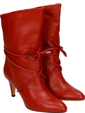 Isabel Marant Lilda High Heels Ankle Boots In Red Leather